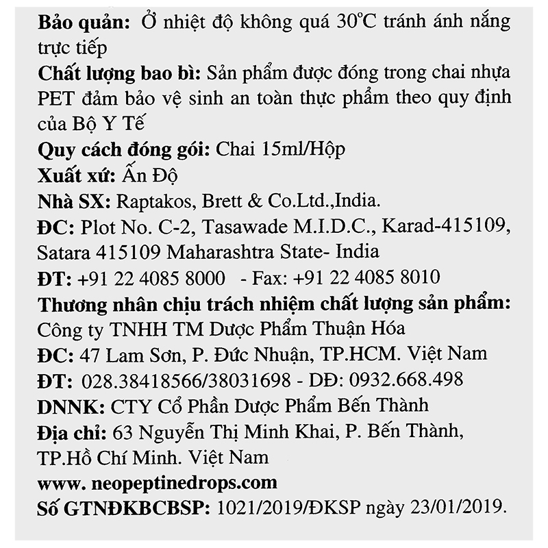 Neopeptine F Drops hỗ trợ tăng cường tiêu hóa chai 15ml - 12